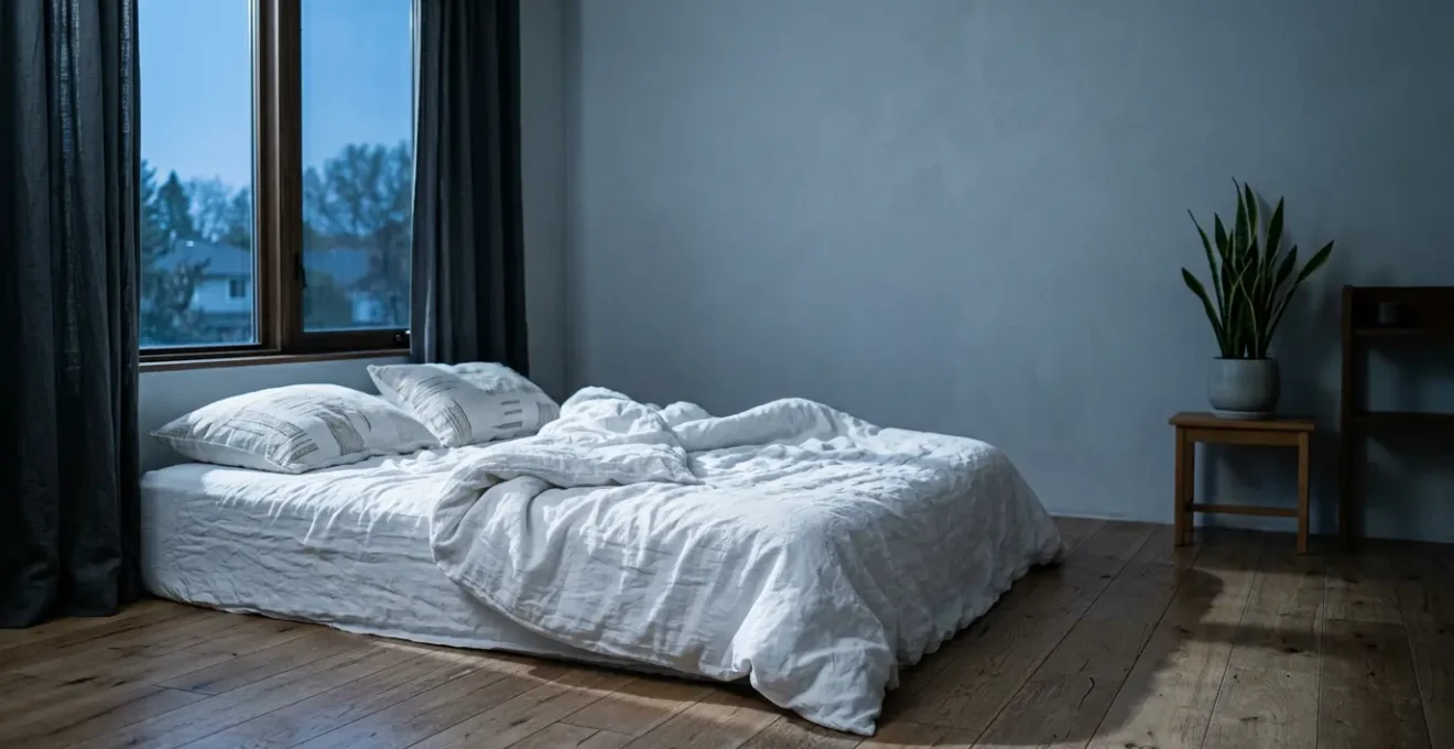 Serene bedroom interior designed for optimal sleep with natural lighting and minimal design elements