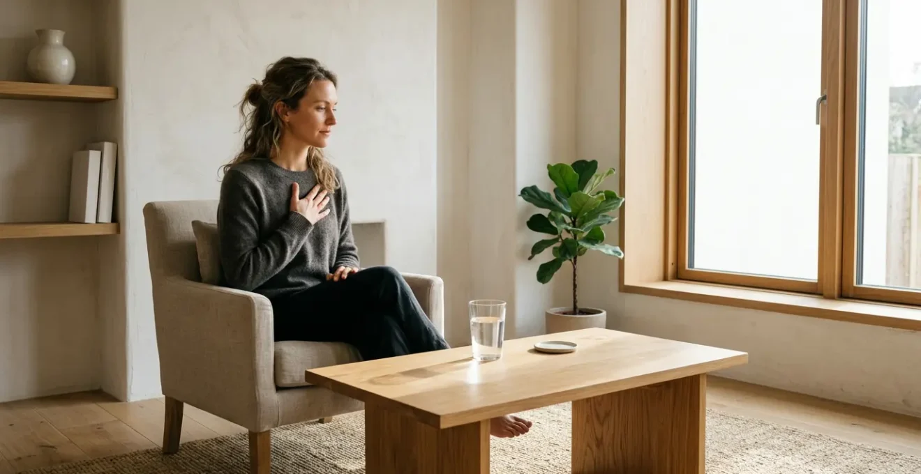 Person examining subtle body signals in peaceful environment