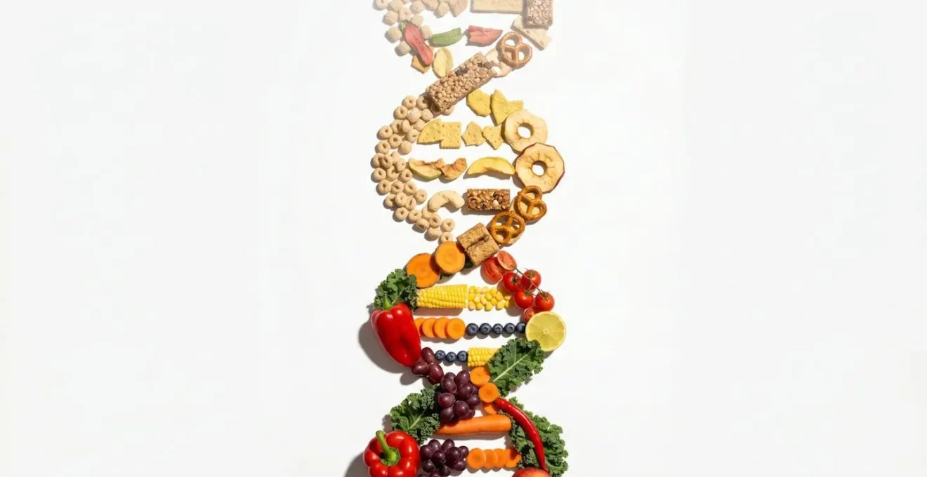 Abstract visualization of DNA strands responding to lifestyle factors through epigenetic changes