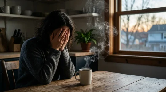 Person in quiet contemplation showing contrast between internal emotional tension and outward composure