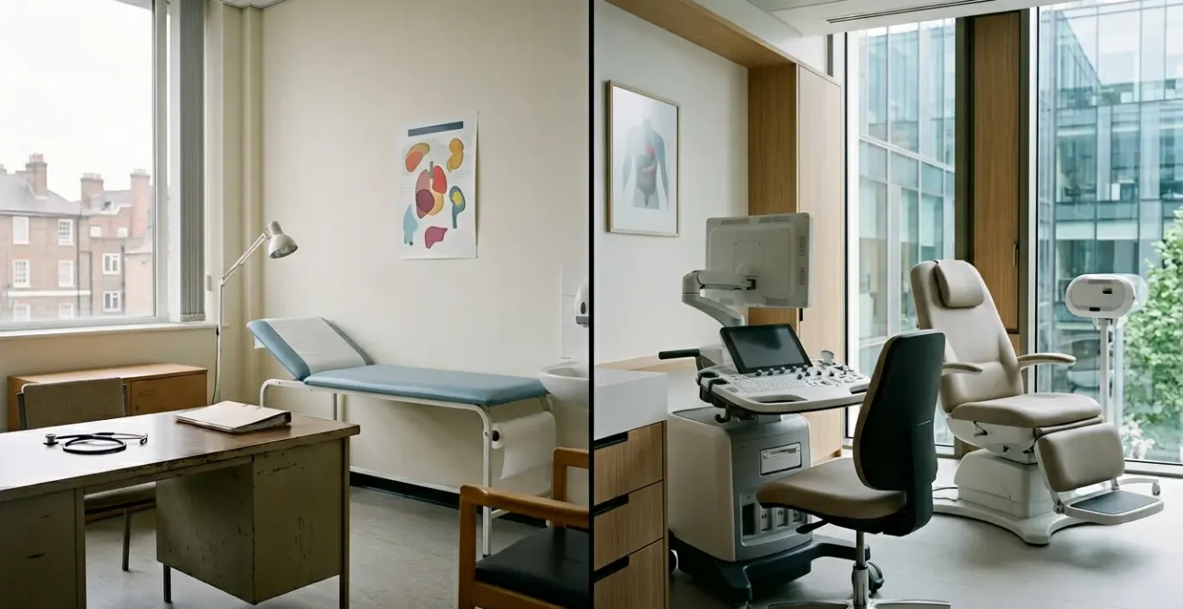 Doctor consultation room with screening test results and digital health monitoring devices