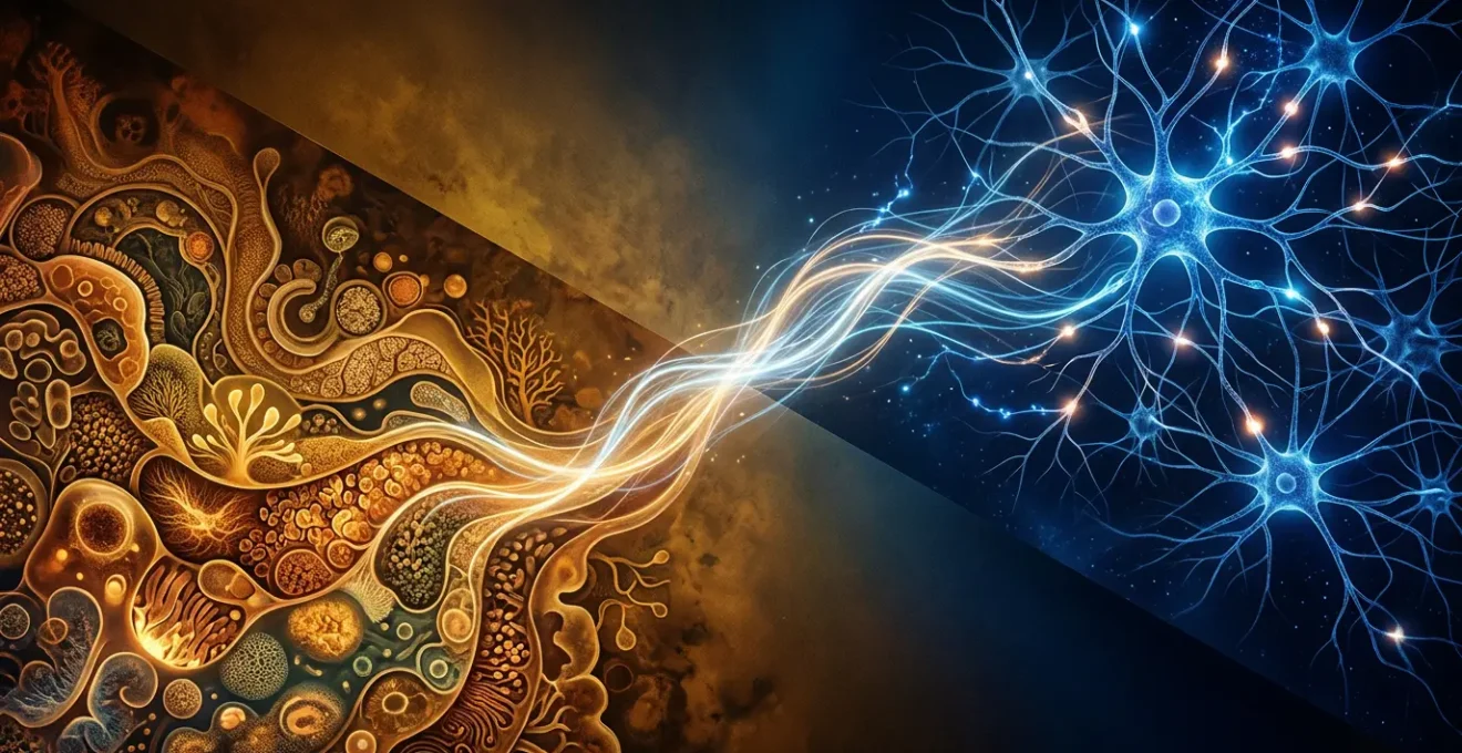 Conceptual representation of gut-brain axis showing digestive health and mental wellness connection