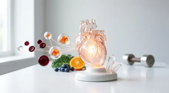 Editorial photograph showing various heart health markers beyond traditional cholesterol measurements