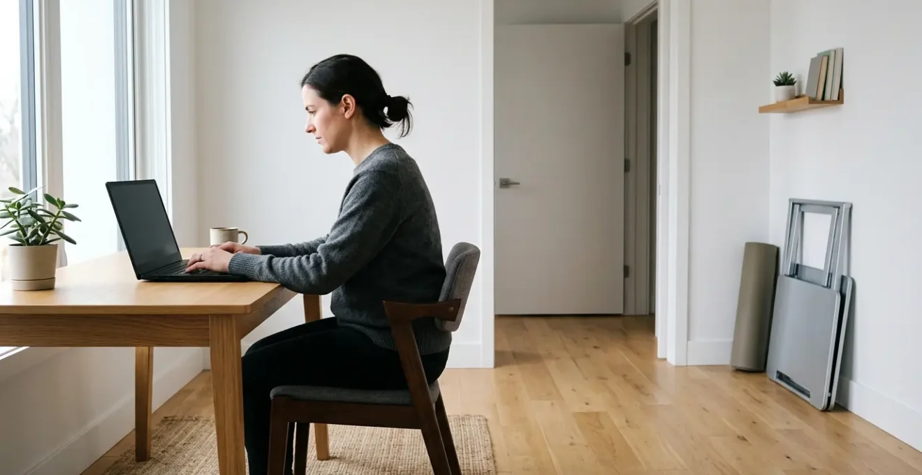 Remote worker experiencing physical strain from prolonged desk work
