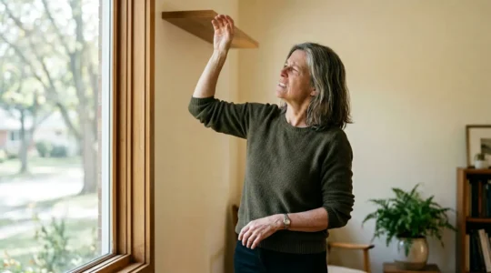 Human figure demonstrating restricted joint movement and mobility limitations