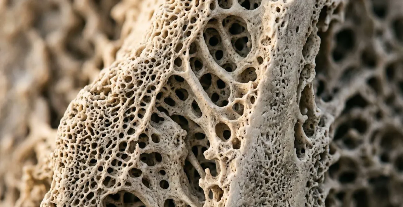 Extreme close-up of bone tissue texture showing density patterns