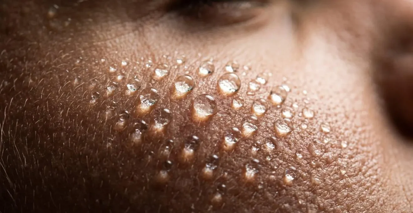 Close-up of water droplets on skin showing the cooling effect on facial nerves