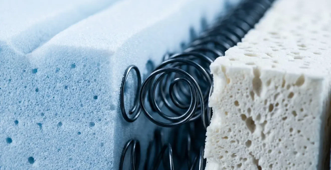 Macro shot of breathable mattress materials showing texture and airflow patterns