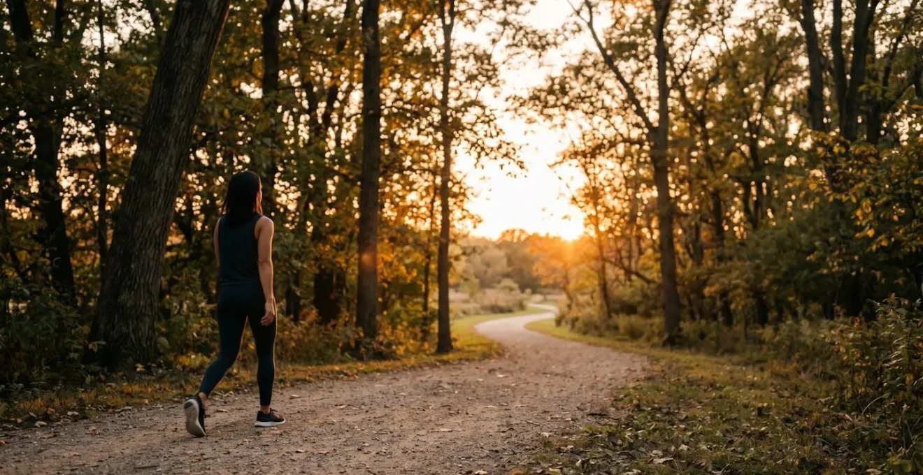 Editorial photograph showing Zone 2 cardio exercise and post-meal walking for metabolic health