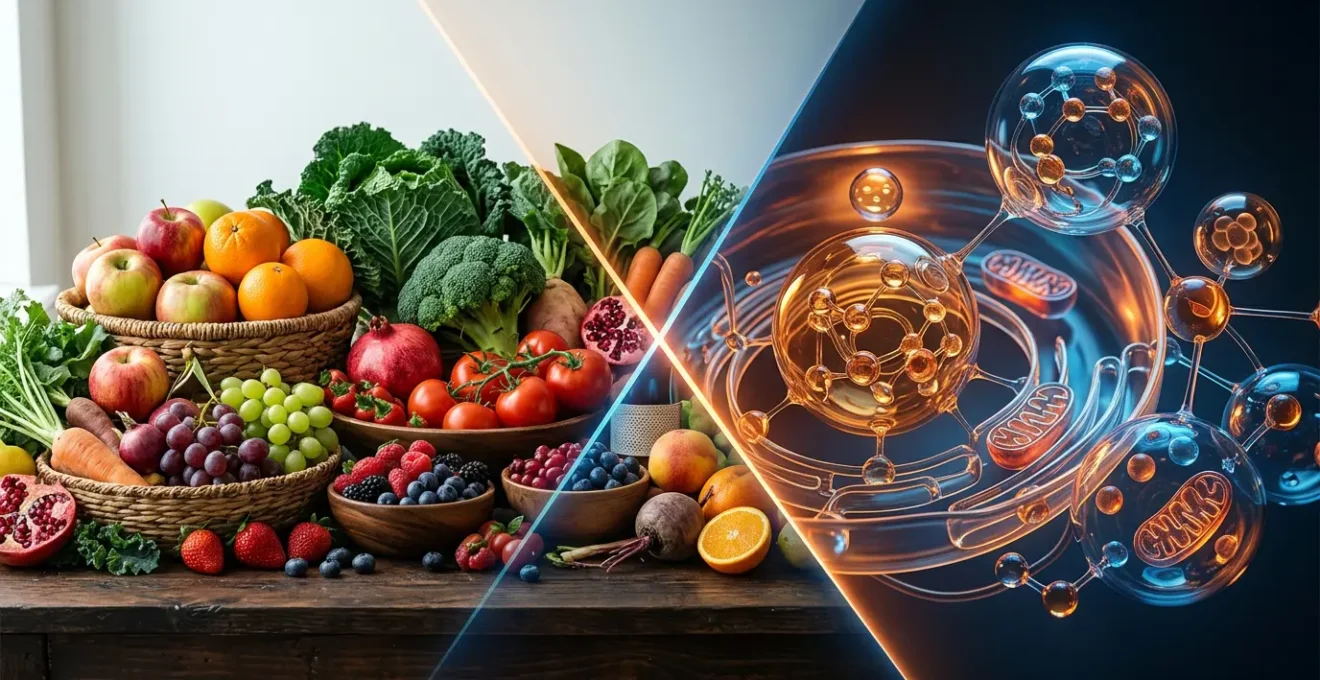 Editorial photo showing split composition of metabolic health indicators contrasting with normal body weight appearance