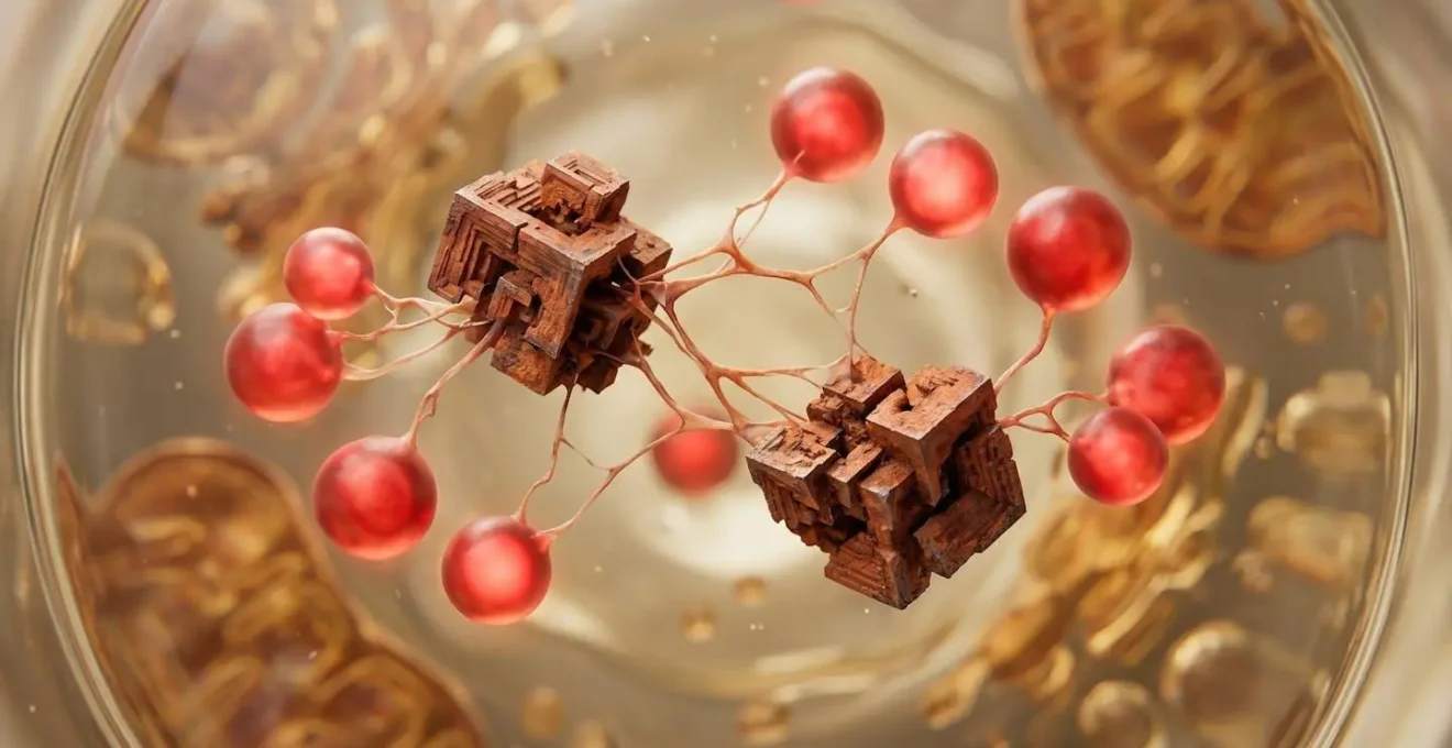 Macro view of iron molecules facilitating oxygen transport at cellular level