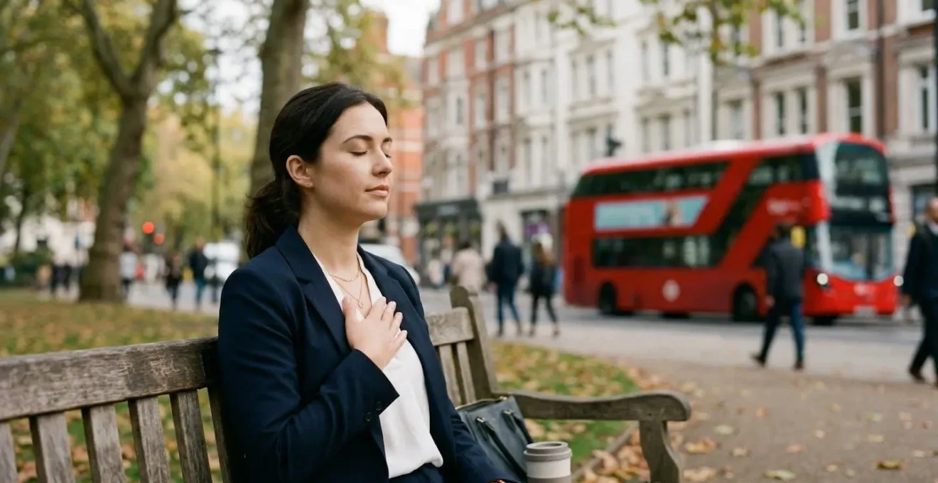 Person finding stillness amidst daily UK commute stress