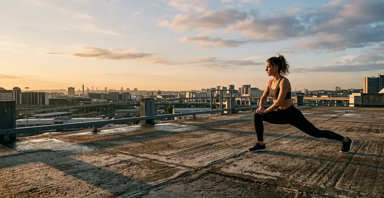 Athletic person stretching in early morning sunlight