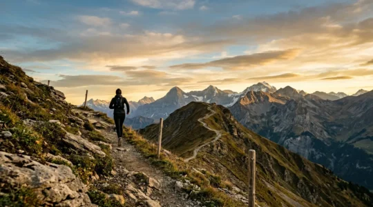 Individual climbing rocky path symbolizing resilience development