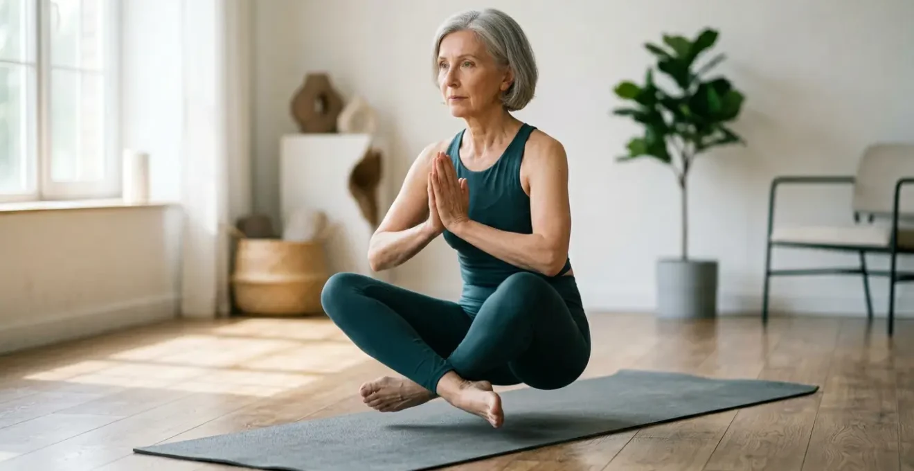 Person demonstrating the sitting-rising test from floor position