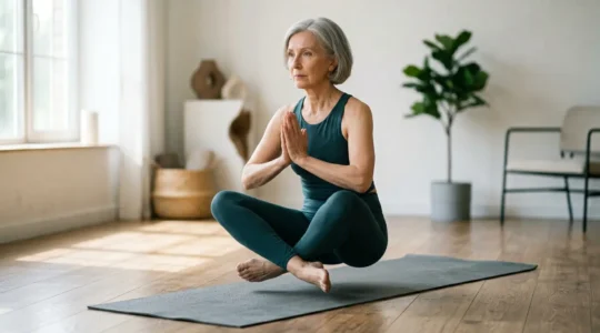 Person demonstrating the sitting-rising test from floor position