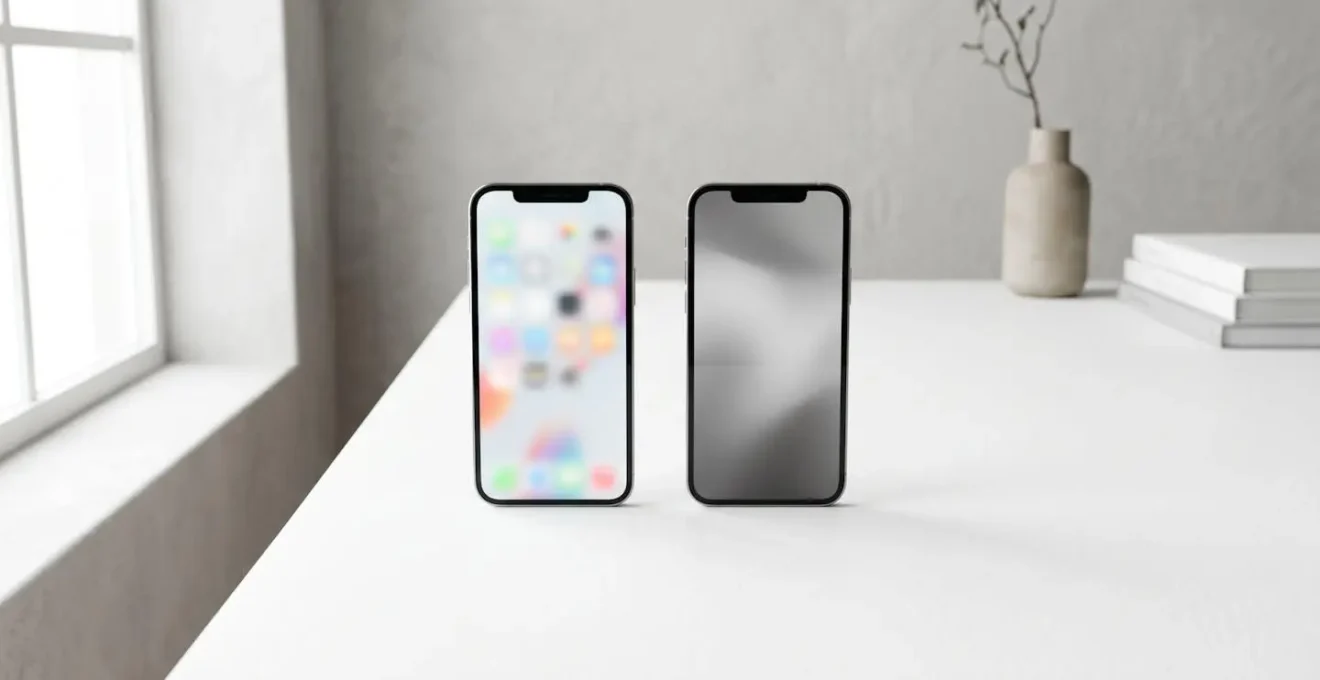 Split view of phone interface in vibrant colors versus grayscale mode