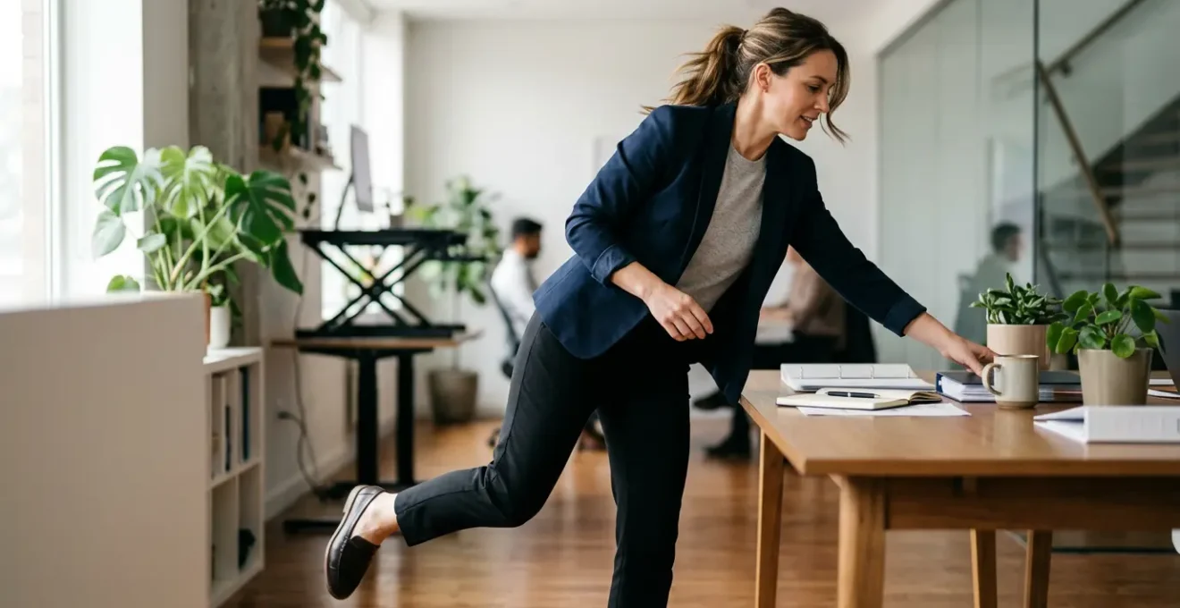 Professional woman integrating subtle movement into her workday