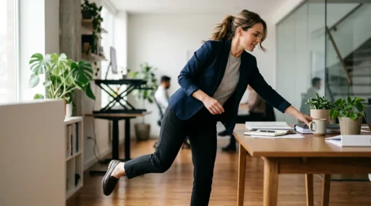 Professional woman integrating subtle movement into her workday